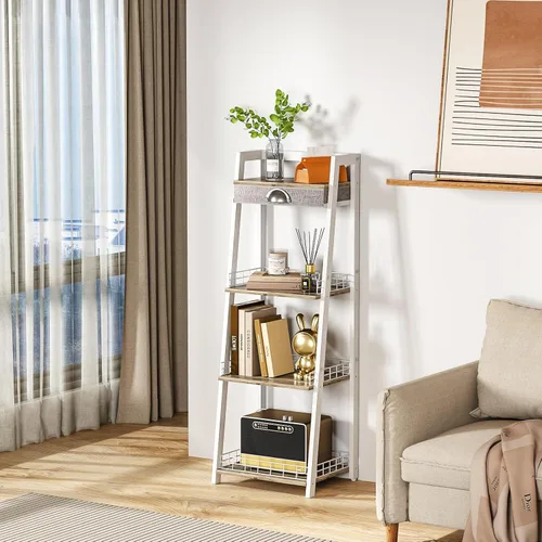 Miniatura 5 de keomaisyto Elegante estante de escalera de 4 niveles, estante de almacenamiento para baño, estantería de escalera con cajón, estantes de Blanco