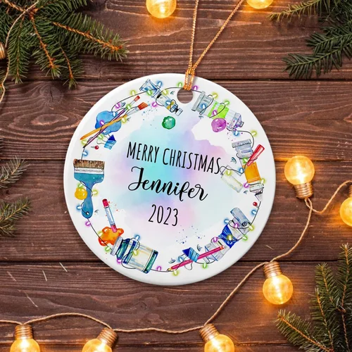 Miniatura 5 de Adorno de artista personalizado 2025 para árbol de Navidad, adornos de cerámica de dibujo personalizado, regalos de Navidad para pintores