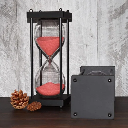 Miniatura 4 de Temporizador de reloj de arena de 60 minutos, marco de madera negro, temporizador de arena decorativo (arena roja, tamaño grande)