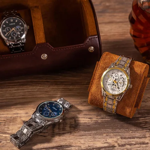 Miniatura 4 de Mr.Okay Funda de viaje para reloj funda de cuero de alta calidad para mujeres u hombres, organizador de relojes portátil para almacenamiento