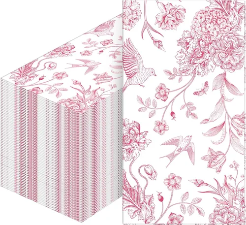 Miniatura 8 de Tatuo 200 piezas de servilletas de papel azul floral, toallas de mano desechables para baño, servilletas decorativas para invitados, papel