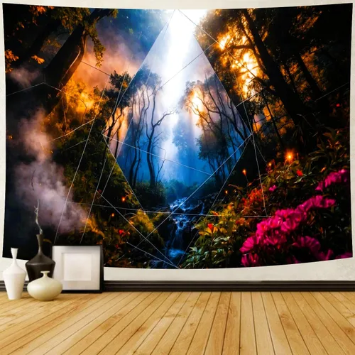 Miniatura 9 de Delur Tapiz de Bosque Árbol de la Vida Tapiz de Selva Tropical Colgante de Pared Paisaje Natural Colorido Místico Psicodélico Espiritual Cabecero