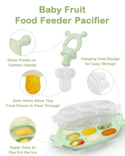 Miniatura 5 de Comedero de frutas de silicona para bebés con bandeja para congelador, mordedores para bebés, moldes para paletas de leche materna para aliviar