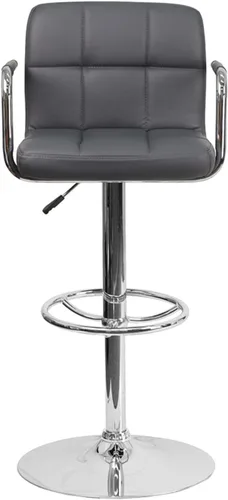 Miniatura 5 de Flash Furniture Taburete de bar de altura ajustable de vinilo acolchado gris contemporáneo con brazos y base cromada