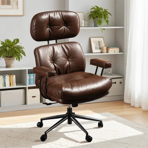 Miniatura 15 de Silla de oficina con 360 ruedas, silla de oficina de mediados de siglo con soporte para el respaldo, silla de escritorio de piel sintética, ángulo