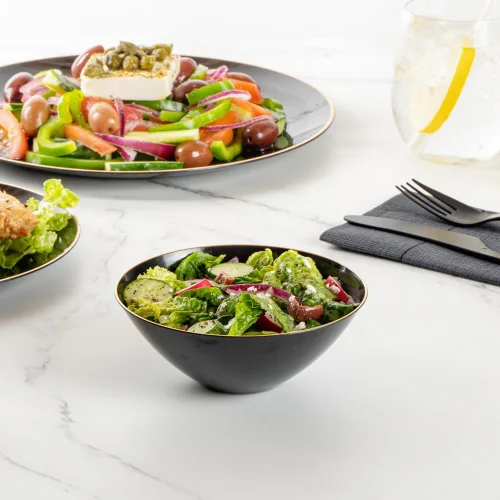 Miniatura 8 de Restaurantware -Moderna - Cuencos de plástico de 6 onzas, 20 cuencos de ensalada desechables duraderos - Con borde dorado, resistente, cuenco
