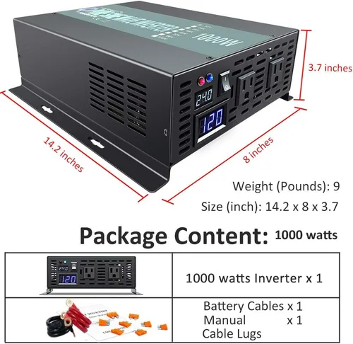 Miniatura 7 de WZRELB RBP100024VCRT 1000W 24V 120V Inversor de energía solar de onda sinusoidal pura con interruptor de control remoto