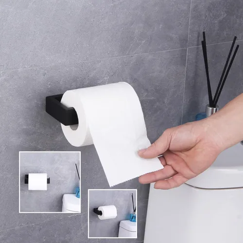 Miniatura 9 de GERZWY Juego de 2 accesorios de baño SUS 304 acero inoxidable soporte de papel higiénico toalla anillo montaje en pared, negro mate HG1708-2BK