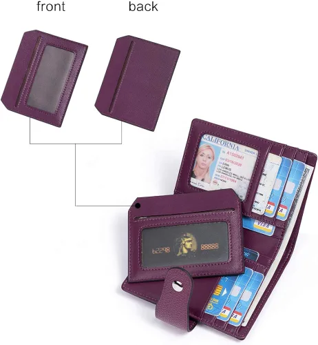 Miniatura 3 de BOSTANTEN - Billetera de cuero para mujer con bloqueo RFID, pequeña, con cremallera, de bolsillo, para tarjetas, con ventana para documento