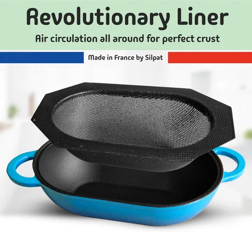 Miniatura 3 de LoafNest: Kit de pan artesanal increíblemente fácil. Horno holandés de hierro fundido [gradiente azul] y forro de silicona antiadherente perforado.
