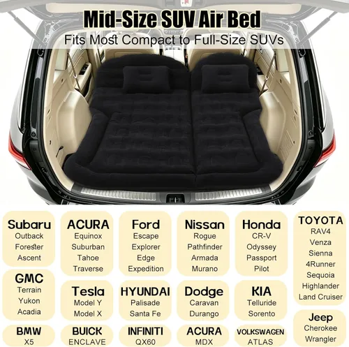 Miniatura 4 de Onirii Cama de colchón de aire SUV Cama de viaje portátil con 2 almohadas y bomba de aire para el maletero y el asiento trasero de SUV