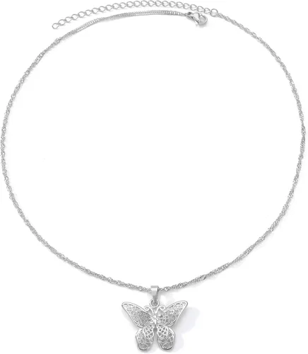 Miniatura 4 de VAttract Gargantilla de mariposa chapada en oro de 18 quilates, gargantilla de 15 pulgadas, gran regalo para esposa o novia, Metal, No es una piedra