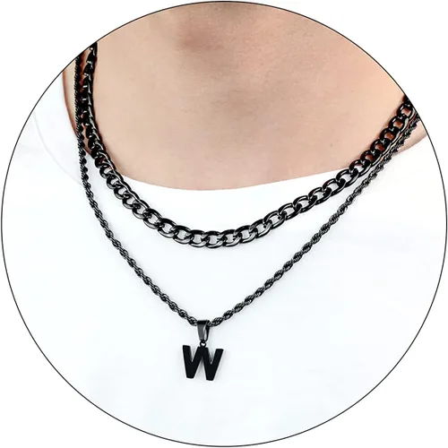 Miniatura 34 de SENRAN Collar con inicial en capas de la A a la Z para hombre, cadena de cuerda torcida de acero inoxidable de 18 a 20 pulgadas, dije de letra