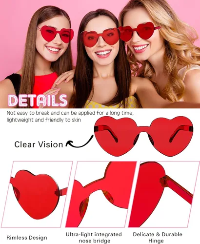Miniatura 3 de Frienda 20 Pairs Heart Shaped Sunglasses Rimless Candy Color Glasses for Women Men Party Favor