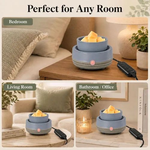 Miniatura 8 de Calentador de Cera para Velas con Temporizador, Cerámico, Eléctrico, Quemador de Cera de 4-en-1, Regulación de Temperatura, Compatible con Botella
