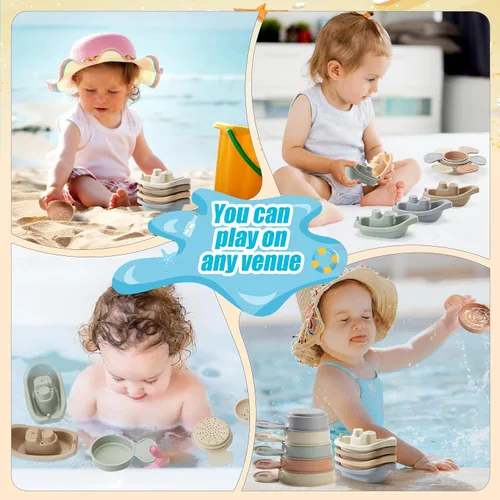 Miniatura 6 de Juguetes de baño para bebés, 11 piezas Juguetes de baño sin molde para niños pequeños con barquitos de baño Cucharas de baño educativas