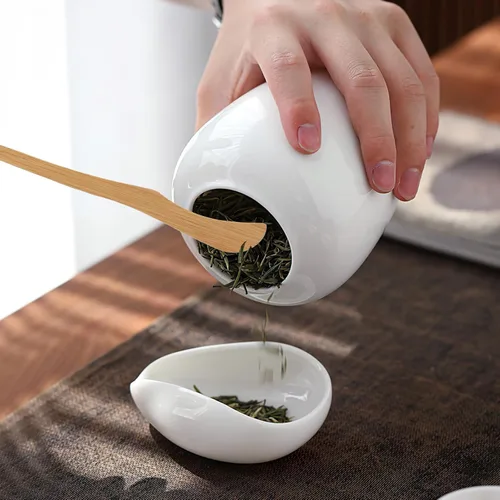 Miniatura 4 de Luxshiny Plato de té de cerámica con aguja de 3.93 x 2.95 x 1.18 pulgadas, soporte suelto para hojas de té y plato de exhibición de frijoles