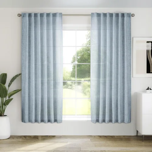 Miniatura 54 de Cortinas de lino 92 pulgadas de largo, juego de 2 paneles con bolsillo para barra, lengüeta trasera, cortinas transparentes para ventanas