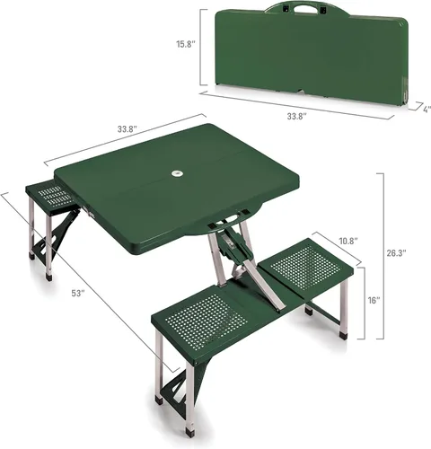 Miniatura 2 de Picnic TIME Mesa de picnic plegable portátil con asientos para 4, mesa de aluminio plegable con bancos y agujero para paraguas, mesa plegable ligera