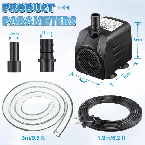 Miniatura 2 de Paquete de 2 bombas sumergibles de fuente de 15 W 220 GPH con 12 luces LED de color, bomba de fuente pequeña con 4 boquillas de pulverización