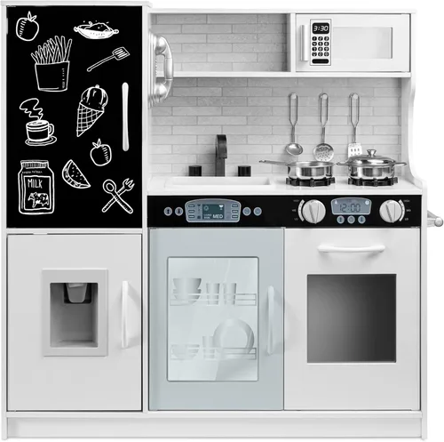 Miniatura 13 de Best Choice Products Juego de juguetes de madera para niños con diseño realista, teléfono, utensilios, horno, microondas, fregadero - negro