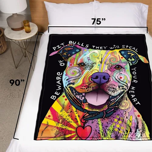 Miniatura 3 de Dawhud Direct Manta de forro polar Pit Bull de 75 x 90 pulgadas, manta de Dean Russo Pitbull para adultos y niños, suave y acogedora para la cama
