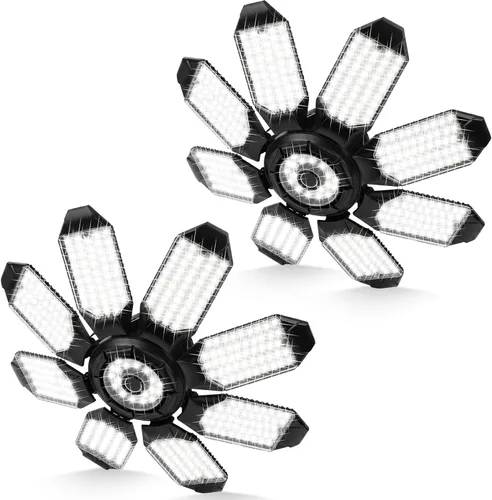 Miniatura 9 de Tudoccy Luces de garaje, paquete de 2 luces LED de techo de garaje de 34000 lúmenes, 6500 K, luz LED para tienda, 6 paneles ajustables, bombilla