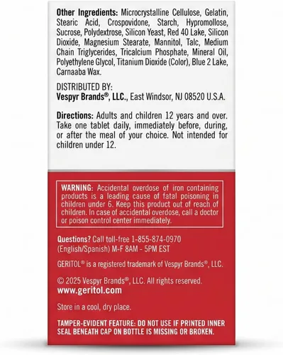 Miniatura 6 de Geritol Tabletas de apoyo nutricional multivitamínico, equilibrio de 26 vitaminas y minerales esenciales, botellas de 100 unidades (paquete de 2)