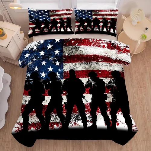 Miniatura 18 de kxry Juego de edredón de 250 años de Estados Unidos, tamaño individual, ropa de cama vintage de estatua de la libertad y bandera estadounidense