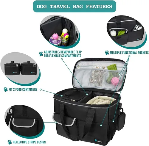Miniatura 4 de PetAmi Organizador de bolsas de viaje - Bolsa de pañales para perros y gatos con contenedor de alimentos, cuencos y accesorios para campamento