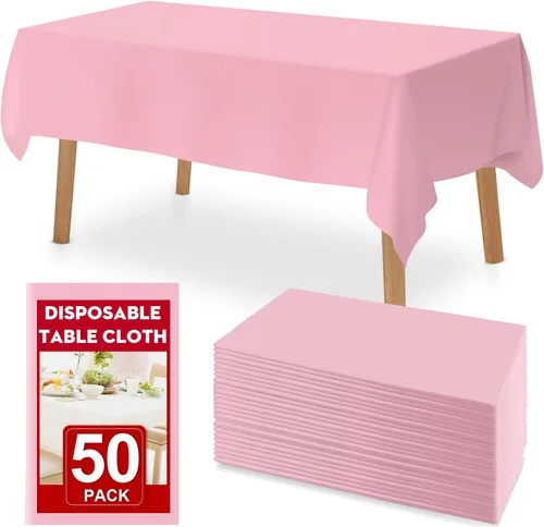 Miniatura 17 de RowinsyDD Paquete de 30 manteles de plástico negro desechables, 54 x 108 pulgadas, manteles de plástico para mesas rectangulares, mantel desechable