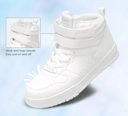 Miniatura 2 de LUCKY STEP Tenis de baloncesto de moda para mujer, botas de tobillo para caminar, zapatos de tenis con plataforma de gancho y bucle, zapatos