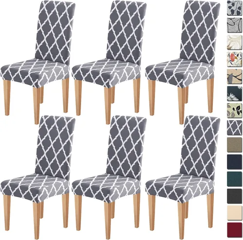 Miniatura 16 de Dioxide Fundas de Silla de Alto Estirar para Sillas de Comedor, Juego de Fundas de Silla de Comedor Lavables de 4, Fundas de Asiento de Silla