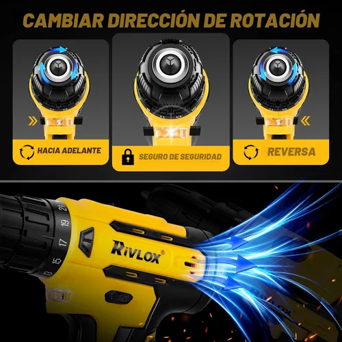 Miniatura 6 de Juego de taladro inalámbrico, 21+1 par de torsión, taladro eléctrico de 20 V con batería de 2000 mAh y cargador de 2 A, equipado con portabrocas sin