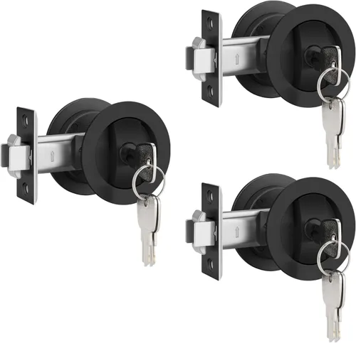 Miniatura 15 de EHOMEWARE 1 paquete de herrajes para puerta de bolsillo negro mate, manijas de puerta de bolsillo empotradas, cerradura de puerta de bolsillo