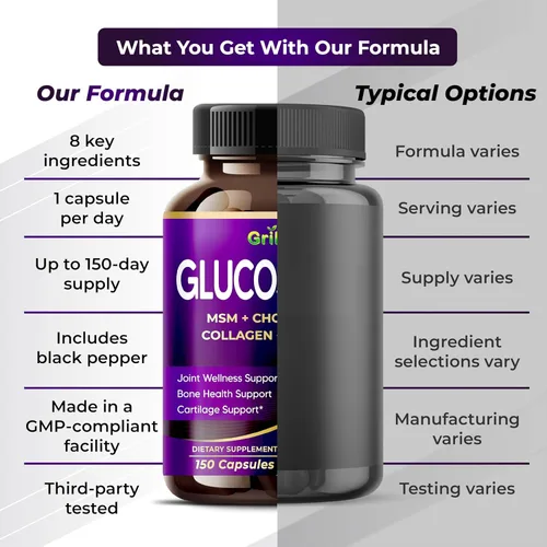 Miniatura 6 de GriMed Glucosamina 12,000 mg - X12 Power con MSM, condroitina, colágeno, cúrcuma para el bienestar de las articulaciones, huesos fuertes, soporte