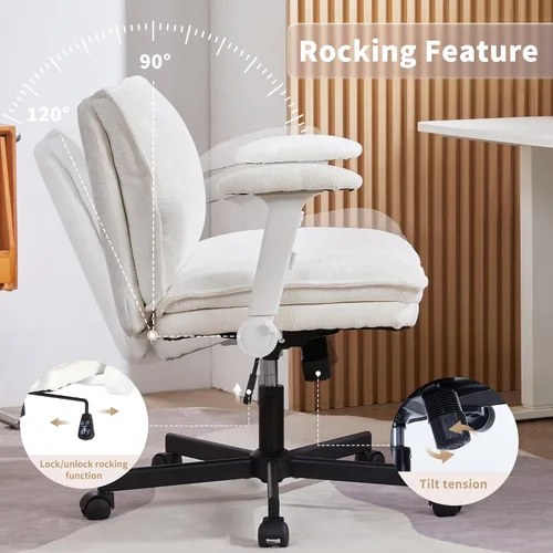 Miniatura 7 de FanciSpot Silla de Oficina con Piernas Cruzadas con Ruedas y Brazos Abatibles Ajustables, Silla de Escritorio Criss Cross con Cojín Grueso, Silla