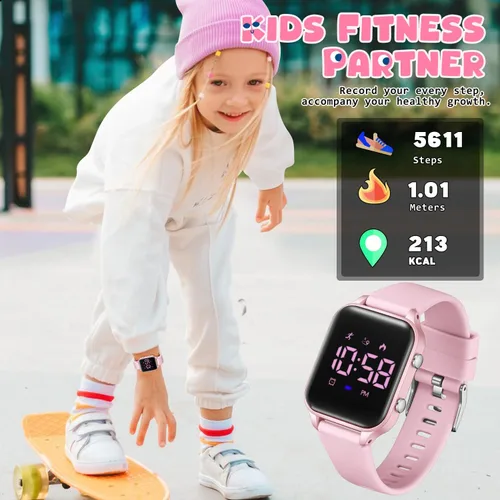 Miniatura 3 de Relojes digitales para niños y niñas, reloj deportivo con rastreador de fitness, podómetro, alarmas, cronómetro, no necesita aplicación, reloj