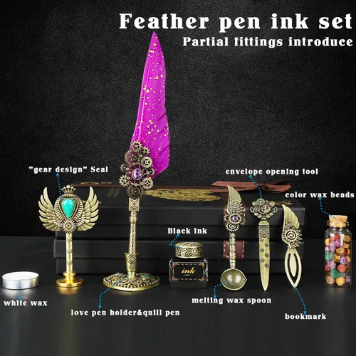 Miniatura 6 de Aifeiter Juego de tinta de pluma de plumas - Juego de caligrafía, sello de cera, tinta morada, hermoso regalo, regalos de Navidad Púrpura