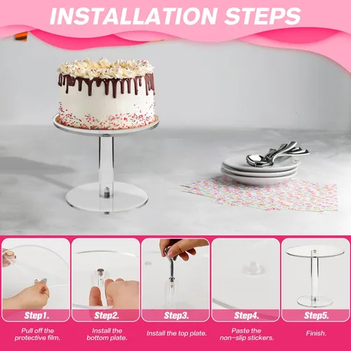 Miniatura 3 de WILLSIN Soporte de tarta acrílico, soportes de tarta redondos para mesa de postres, soporte de cupcakes transparente para fiesta de cumpleaños