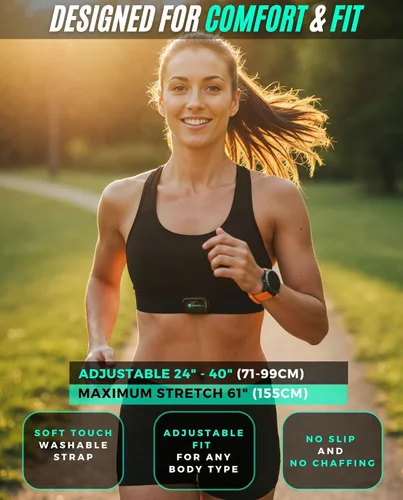 Miniatura 4 de Powr Labs Correa de pecho para monitor de frecuencia cardíaca Bluetooth y ANT+, comodidad durante todo el día, fácil conectividad, compatible