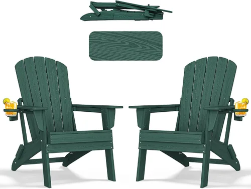 Miniatura 27 de nevilywood Silla Adirondack plegable – Respaldo ergonómico extendido, portavasos – Fácil montaje – Plástico HDPE duradero, resistente a