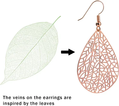 Miniatura 15 de 14K Gold Plated Silver Rose Gold Teardrop Filigree Dangle Earrings Lightweight Leaf Drop Earrings for Christmas Gift