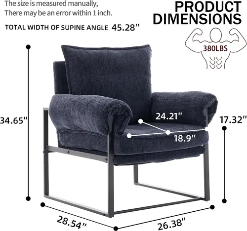Miniatura 3 de YISHENG Silla decorativa con respaldo ajustable de 6 ángulos (90° –180°), silla de sala de estar de tela de felpilla, silla de salón tapizada, silla