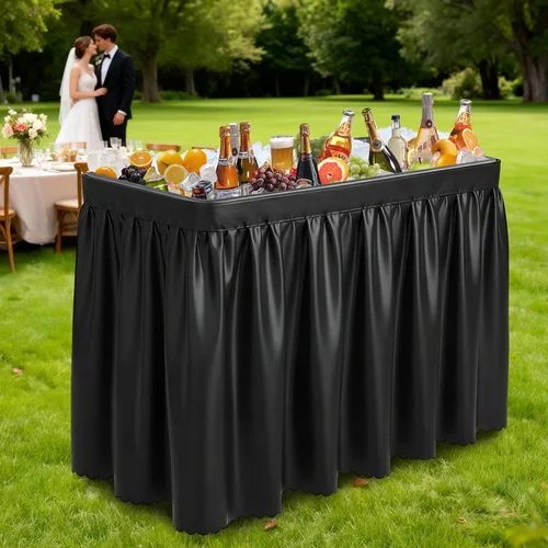 VINGLI Mesa de hielo de 4 pies, mesa auxiliar de enfriador portátil con falda removible, mesa de patio, bar interior y exterior para eventos, Negro
