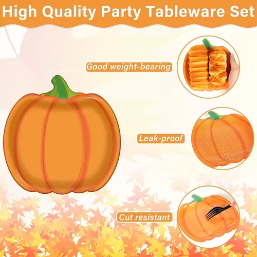 Miniatura 3 de 50 platos de papel de calabaza, platos desechables de calabaza de otoño, platos de postre de Acción de Gracias, platos de fiesta naranja