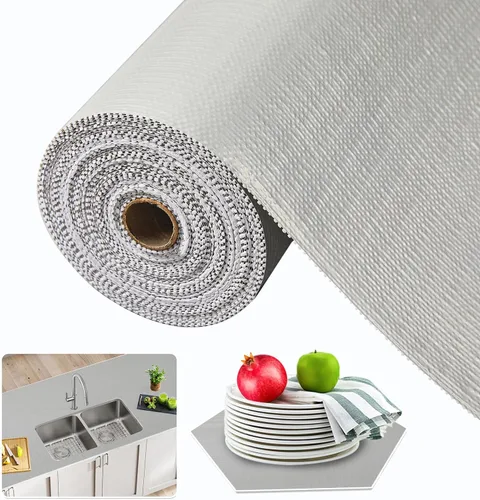 Miniatura 12 de Beautysaid Revestimiento de estante y cajón para gabinete Ktichen, papel antideslizante no adhesivo, impermeable, lavable, grueso para tocador