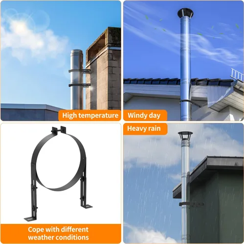 Miniatura 6 de Soporte de tubo de chimenea de 8 pulgadas, correa de pared de ventilación ajustable, colgador de tubo de estufa de acero inoxidable para tubos