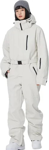 Miniatura 12 de ALSOGO Traje de esquí de una pieza para mujer, overol impermeable con aislamiento para nieve, con cinturón desmontable para deportes de nieve