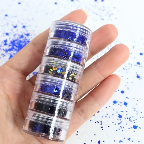 Miniatura 6 de Lentejuelas artísticas de uñas navideñas, copos de nieve azul holográficos, redondos, mariposa, corazón, copos de purpurina para decoración